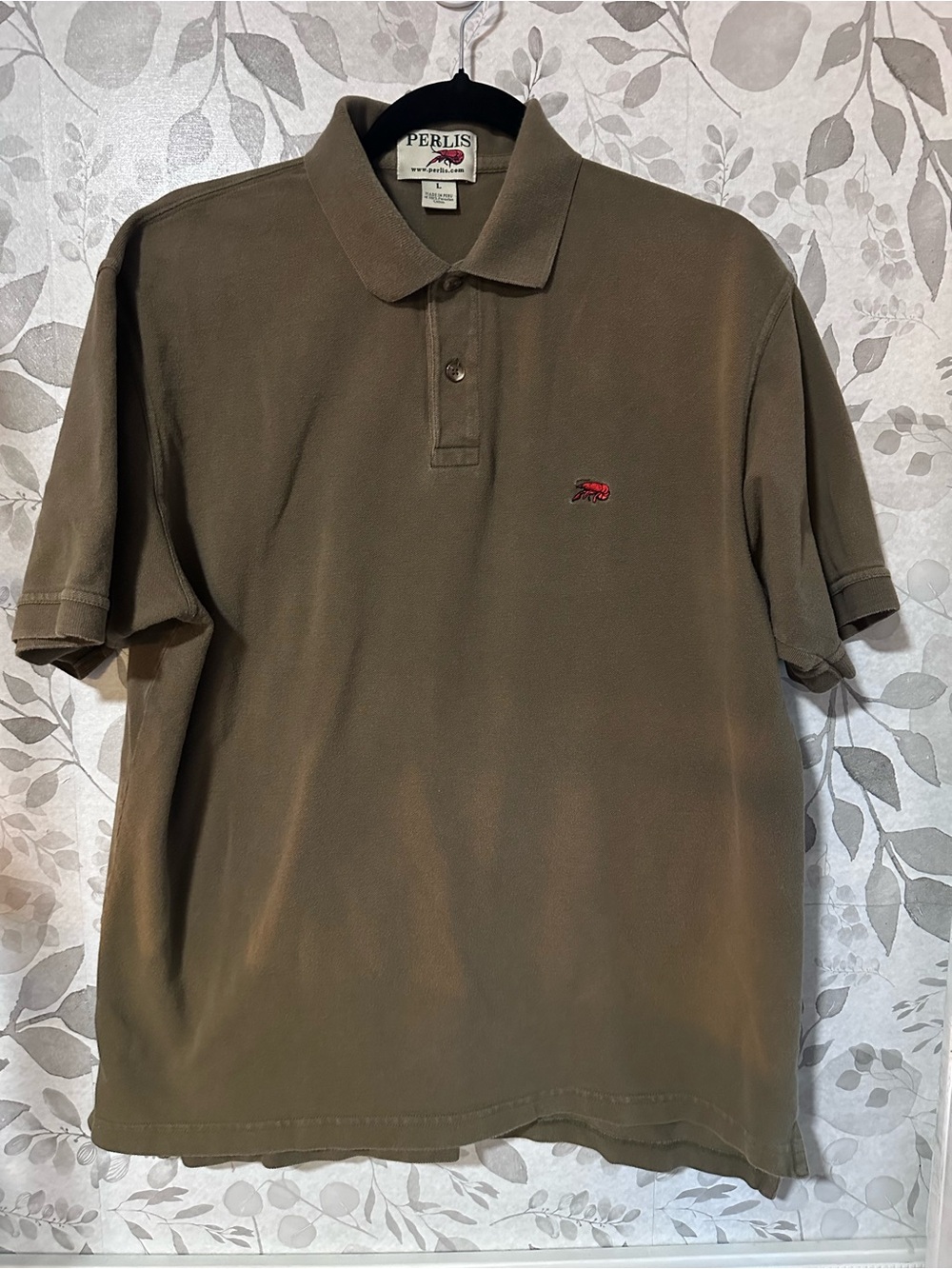 Perlis Olive Short-Sleeve Polo with Red Embroidered Logo